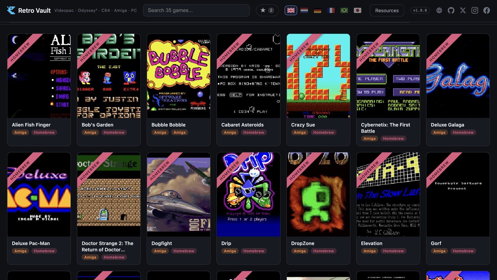 The Amiga shelf with public-domain and homebrew titles